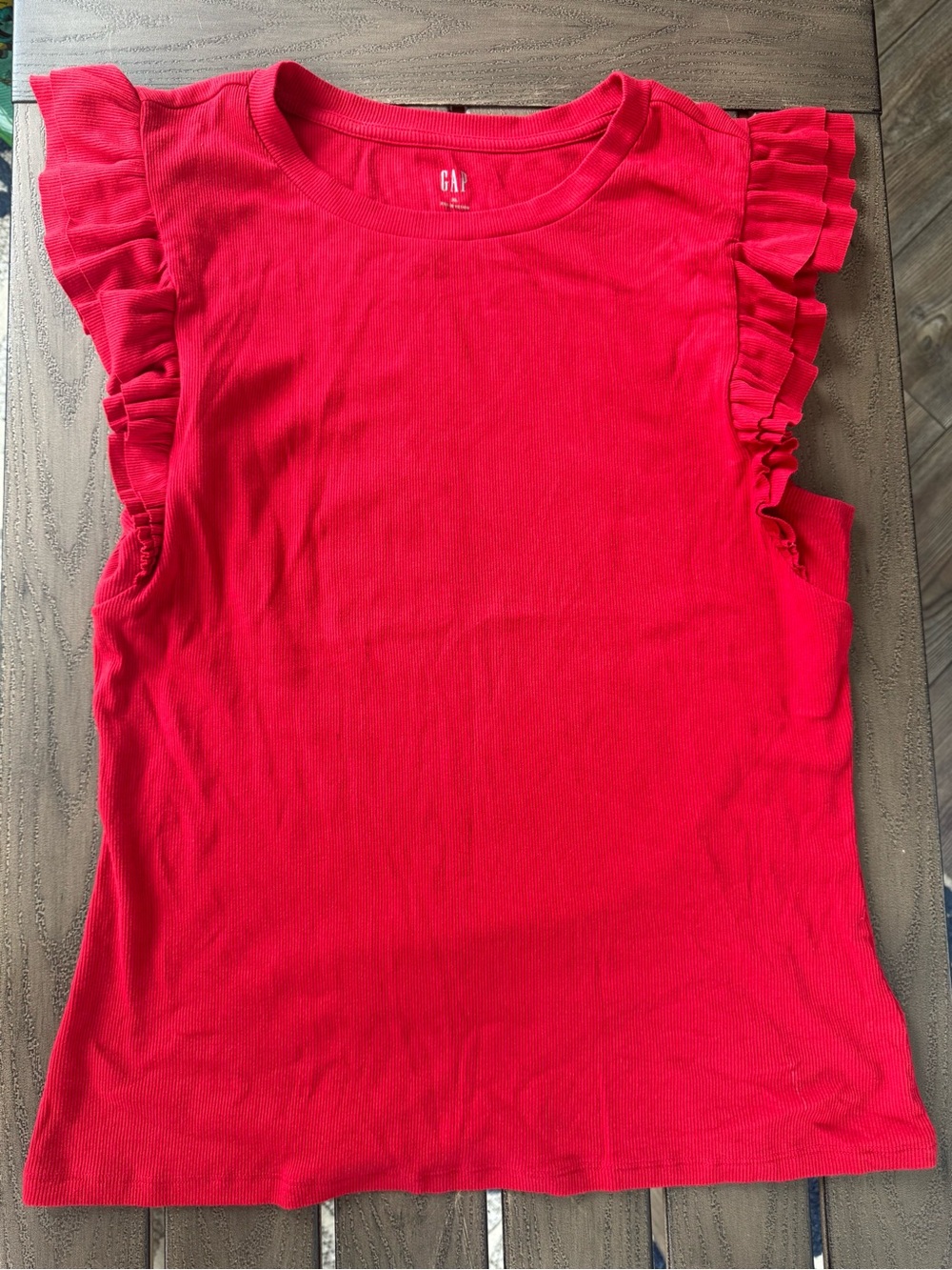 GAP Red Ruffle Sleeve Ribbed Tank Top